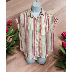 Women's Style & Co Cotton Gauze Striped Camp Shirt Size S Pastel Button Front